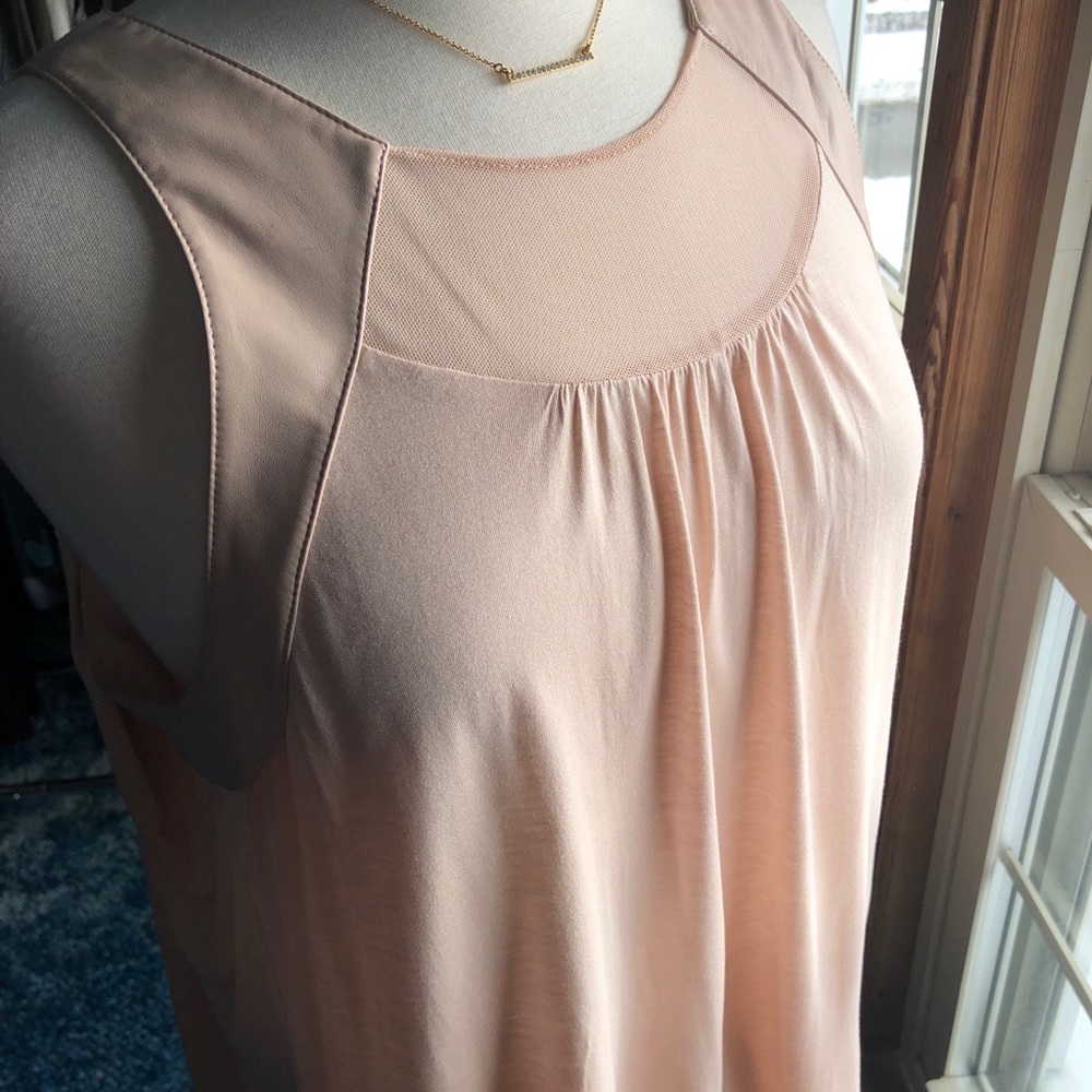 BCBG Blush Open Back Top w Leather Front!